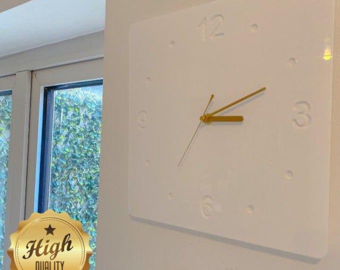 White Acrylic Square Wall Clock: Silent Sweep, Bespoke Colors