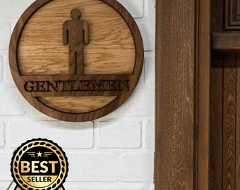 Custom Wooden Restroom Sign - Oak, Walnut or Cherry Veneer, Bespoke Design, Reusable and Recyclable