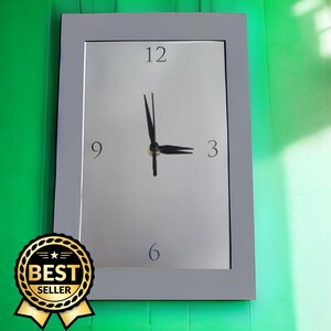 Custom Colour Frame Mirrored Rectangular Clocks - Silent Sweep Movement. Bespoke sizes & engravings