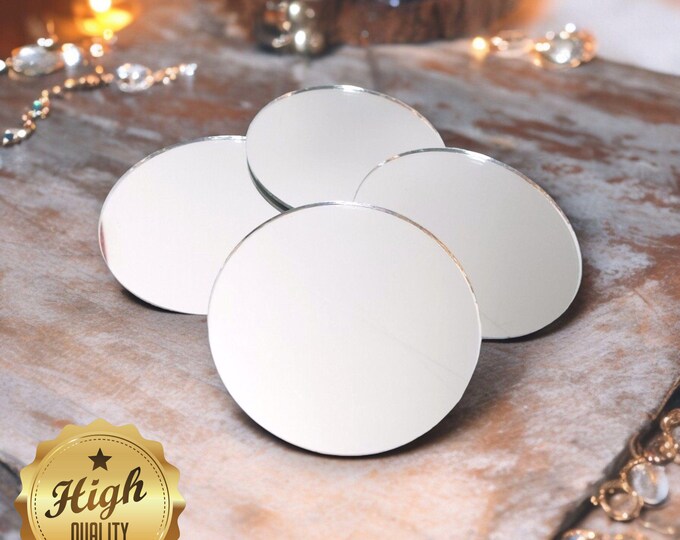 Circle Mirrors Shaped Crafting packs of Ten, Custom Colours, Sizes, Shapes and Wood Finishes, (2mm Holes or hoops)