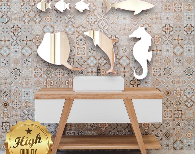 Sea Life Acrylic Mirror Set: Dolphin, Seahorse, Shark & Fish - Custom Colors