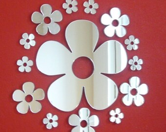 Packungen mit Gänseblümchen-förmigen Spiegeln in verschiedenen Größen und Farbspiegeln für Dekoration oder Basteln, maßgeschneiderte Formen