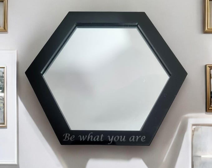 Hexagon Acrylic Mirror with Colored or Wood Frame & Hooks