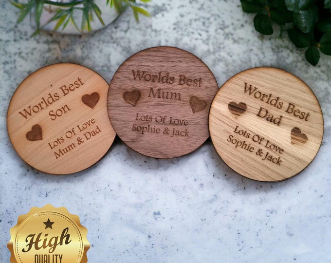 Round Wooden Finish Coasters, Sets of 4, 6 or 8 (12cm 4.5"), Wood Colour Options. (Engraving Services)