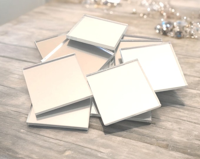 Pack of 10 x Mirrored Square Tiles, Custom Sizes, Shapes, Colours & Woods