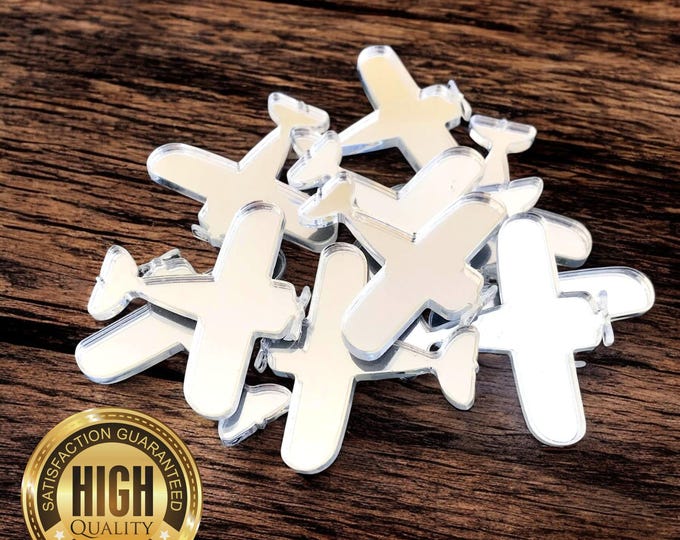 Bi-Plane Shaped Crafting Mirrors, Custom Colours, Woods, Sizes, Shapes, (Holes for Jewellery or hoops for invites) Packs of 10