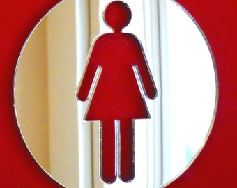 Round Female Toilet Sign Mirror  - 5 Sizes Available, Bespoke Shapes Made
