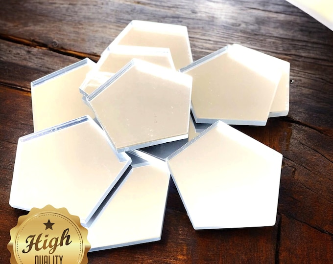 Pentagon Acrylic Crafting Mirrors: Custom Colors, Woods, Sizes - Pack of 10