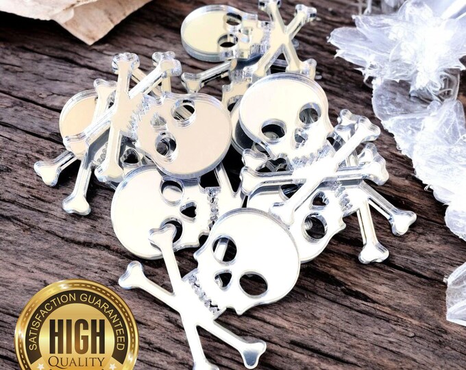 Skull & Crossbones Shaped Crafting Mirrors, Custom Colours, Woods, Sizes, Shapes, (Holes for Jewellery or hoops for invites) Packs of 10