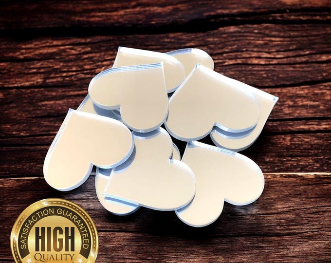 Heart Shaped Crafting Mirrors, Custom Colours, Woods, Sizes, Shapes, (Holes for Jewellery or hoops for invites) Packs of 10