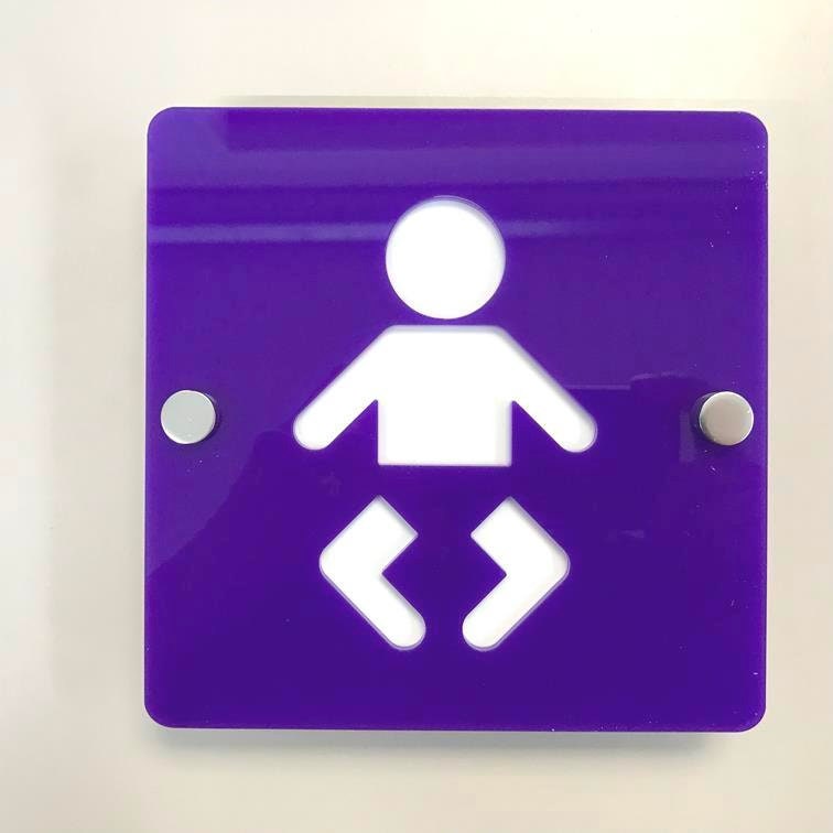 Square Acrylic Baby Changing Toilet Sign Many Colour Choices