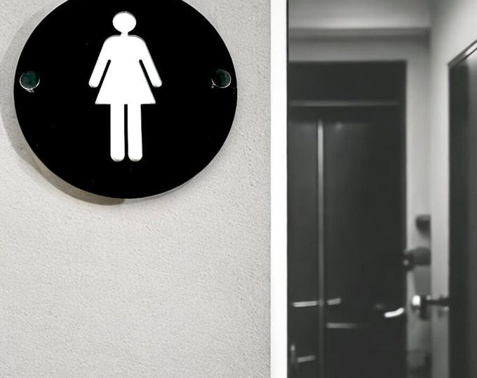 Custom Acrylic Restroom Sign: Wood Veneer, Laser Cut