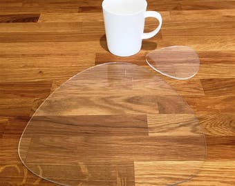 Pebble Shaped Placemats & Coasters - in Clear Gloss Finish Acrylic 3mm - Bespoke Shapes / Sizes Made