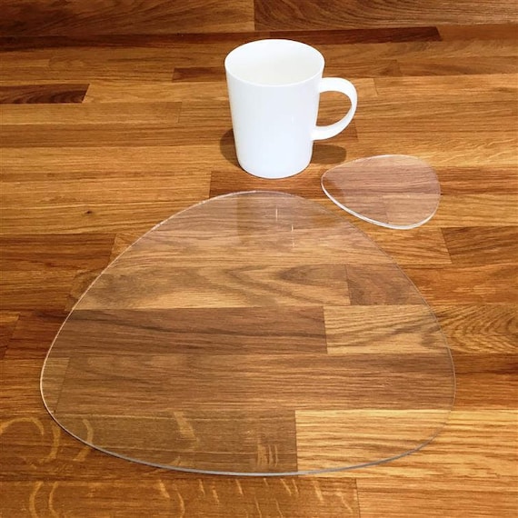 Pebble Shaped Placemats & Coasters in Clear Gloss Finish Acrylic 3mm  Bespoke Shapes / Sizes Made 