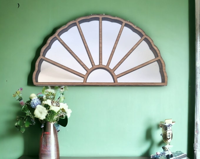Art Deco Wooden Fan Mirror: Oak, Walnut, Cherry Veneer