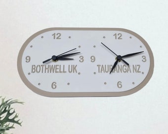 Bespoke Oval Two Time Zone Clocks - Many Colour Choices, Bespoke Shapes & Sizes Made