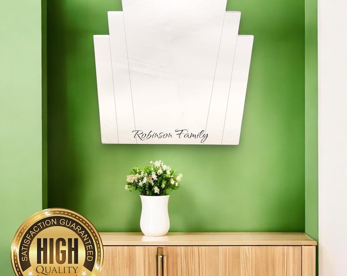 Art Deco Rectangular Fan Shaped Mirrors with White Backing & Hooks, Bespoke Shapes/Sizes Made