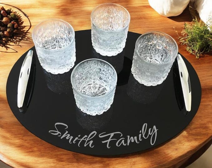 Oval Serving Trays with Chrome Handles, Custom Colours and Woods & Sizes, Engraved or Plain