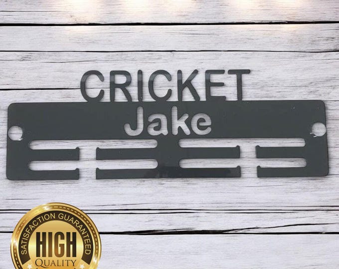 Cricket Medal Hangers, With Customised Name, Sport, Colours & Woods, Includes all Fixings, Large Sizes Made