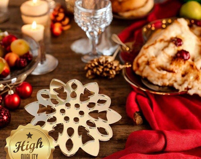 Mirrored Snowflake Coasters: Acrylic Celebration Coasters, Sets of 4, 6 or 8