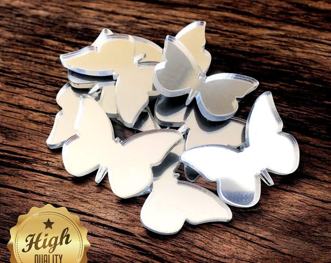 Butterflies Shaped Crafting Mirrors, Custom Colours, Woods, Sizes, Shapes, (Holes for Jewellery or hoops for invites) Packs of 10