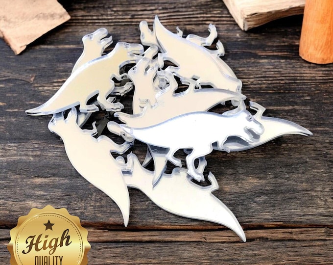 Trex Dinosaur Shaped Crafting Mirrors, Custom Colours, Woods, Sizes, Shapes, (Holes for Jewellery or hoops for invites) Packs of 10