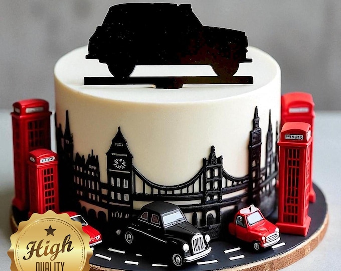 Black Taxi Cab Cake Topper:  London Cab Car Cupcake Decoratio