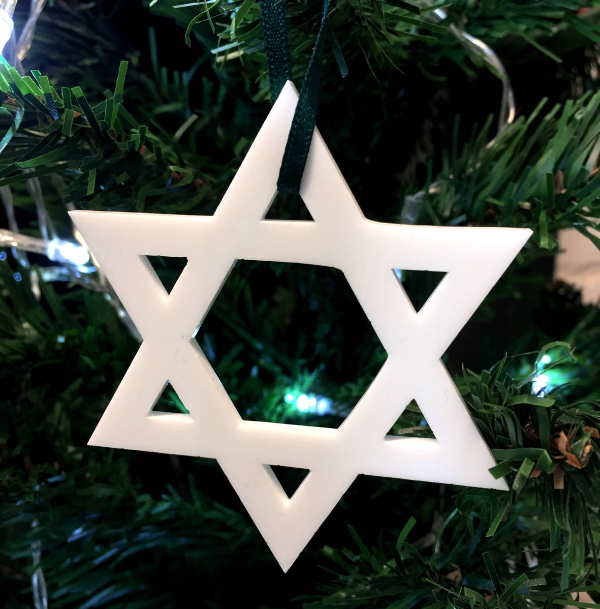 Star Of David Christmas Xmas Tree Decorations In White Red Lime