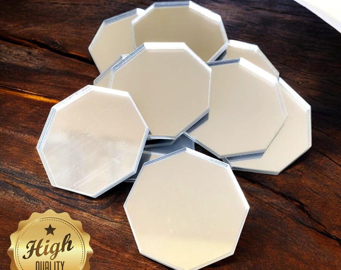 Octagon Shaped Crafting Mirrors, Custom Colours, Woods, Sizes, Shapes, (Holes for Jewellery or hoops for invites) Packs of 10