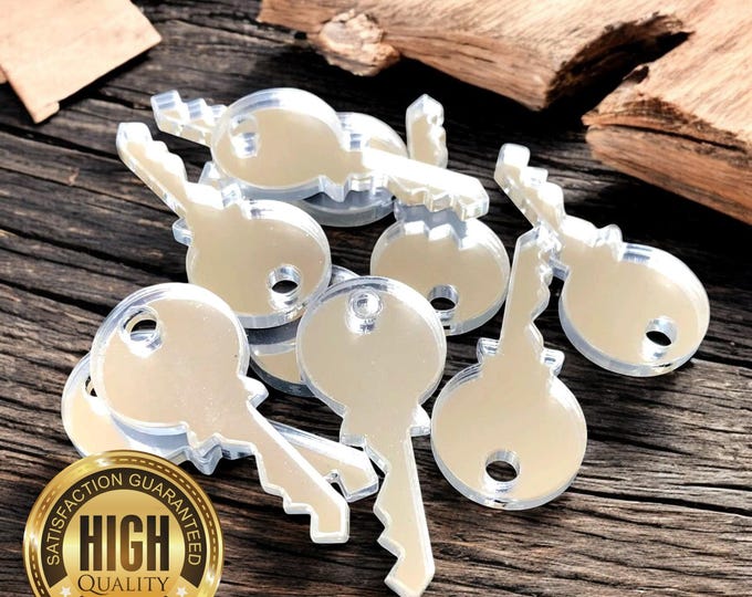 Keys Shaped Crafting Mirrors, Custom Colours, Woods, Sizes, Shapes, (Holes for Jewellery or hoops for invites) Packs of 10