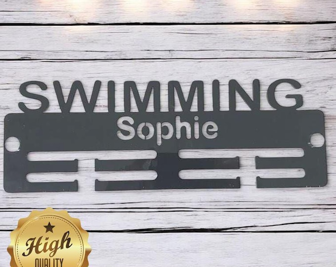 Swimming Medal Hangers, With Customised Name, Sport, Colours & Woods, Includes all Fixings, Large Sizes Made