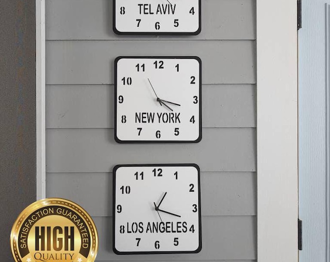 Bespoke Square Single Time Zone Clocks - Custom Choices, Bespoke Shapes Made (Sets of 2, 3 or 4) Large sizes