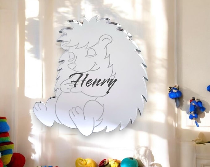 Hedgehog Shaped Mirror: Custom Colors & Engraving, Nursery Decor