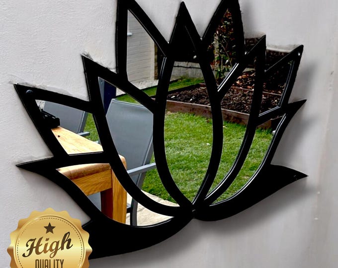 Lotus flower Design Framed Garden Mirrors, Large Sizes, Engraving Services (Indoor & Outdoor Use)