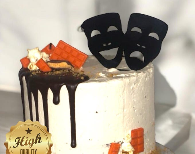 Theatre Masks Comedy Tragedy Shaped Cake Toppers & Cup Cake Toppers - Several Colour Options Available, Any Bespoke Style Made