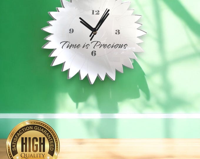 Engraved Mirrored Sunflower Clocks - Custom Colours/Woods, Bespoke Shapes & Sizes Made