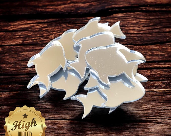 Fish Shaped Crafting Mirrors, Custom Colours, Woods, Sizes, Shapes, (Holes for Jewellery or hoops for invites) Packs of 10