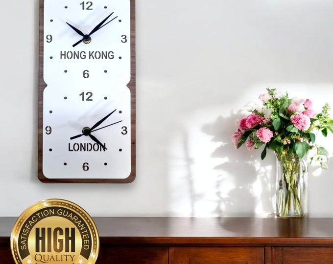 Bespoke Vertical Square TWO, THREE, or FOUR Time Zone Clocks (Your Names or Countries/Places) - Custom Colours and Woods, Bespoke Sizes Made