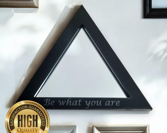Triangular Shaped Mirrors with a Colour Frame of your choice & Hooks, Bespoke Shapes Made, Engraving Services