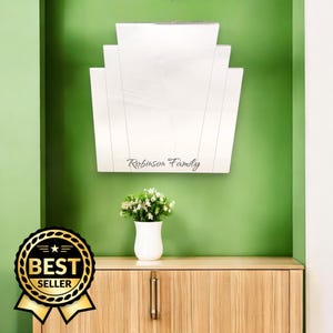 Art Deco Rectangular Fan Shaped Mirrors with White Backing & Hooks, Bespoke Shapes/Sizes Made