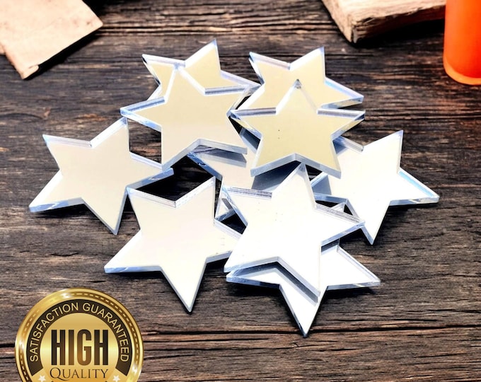 Star Shaped Crafting Mirrors, Custom Colours, Woods, Sizes, Shapes, (Holes for Jewellery or hoops for invites) Packs of 10