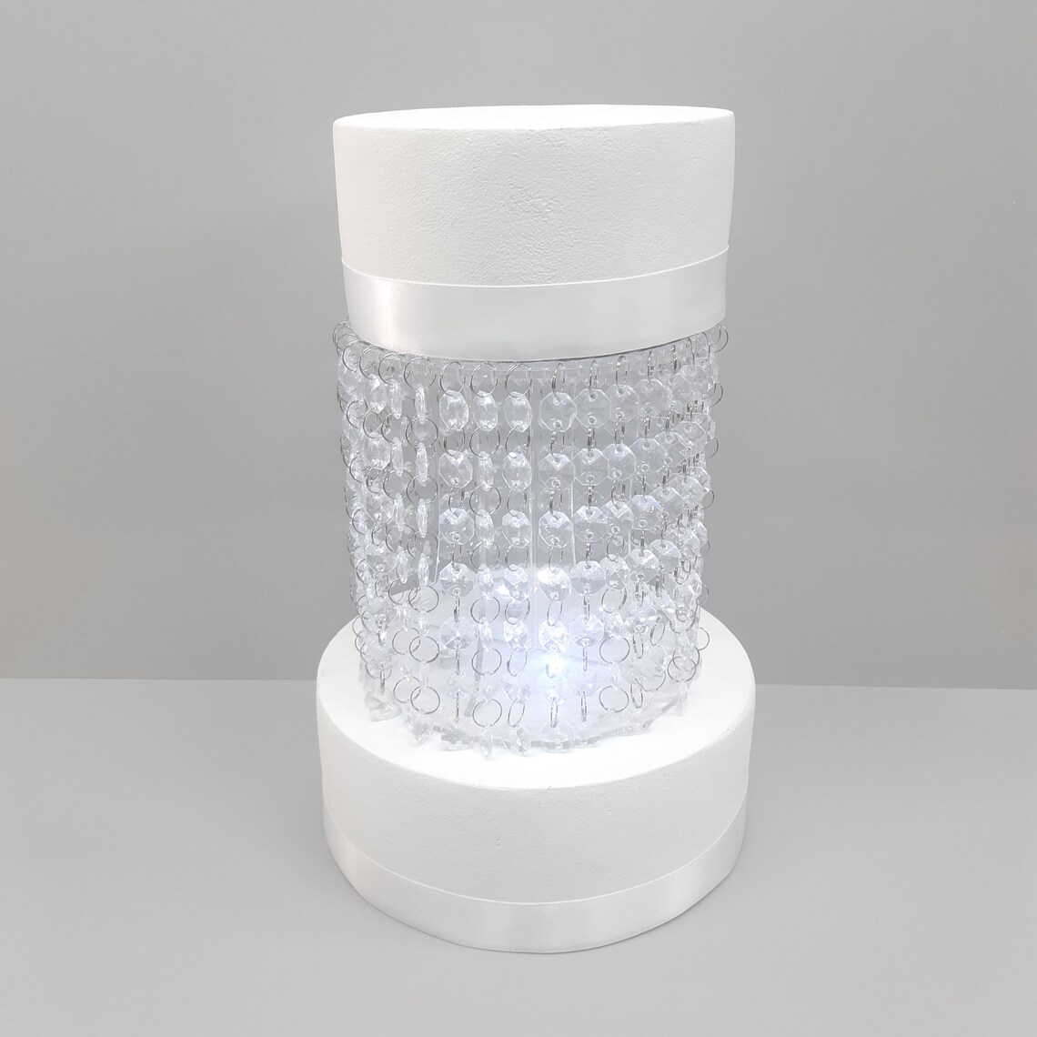 SuperCoolCreations Round Acrylic Wedding Cake Stand Kit - With Crystals & LED Lights, 6-14"