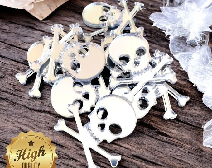 Skull & Crossbones Shaped Crafting Mirrors, Custom Colours, Woods, Sizes, Shapes, (Holes for Jewellery or hoops for invites) Packs of 10