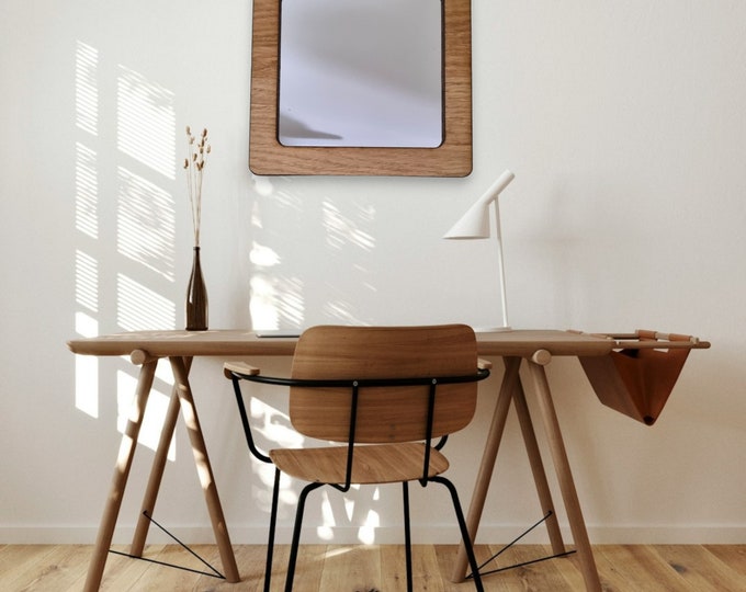 Wooden Framed Square Mirror: Oak, Walnut, or Cherry Veneer