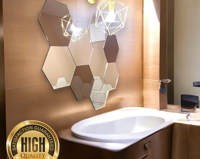 Custom Acrylic Hexagon Mirrors - Pack of Ten, Variety of Colours & Finishes, Lightweight - Easy to Install, Reusable - Eco-Friendly