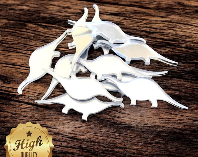 Dinosaur (Bronto) Shaped Crafting Mirrors, Custom Colours, Woods, Sizes, Shapes, (Holes for Jewellery or hoops for invites) Packs of 10