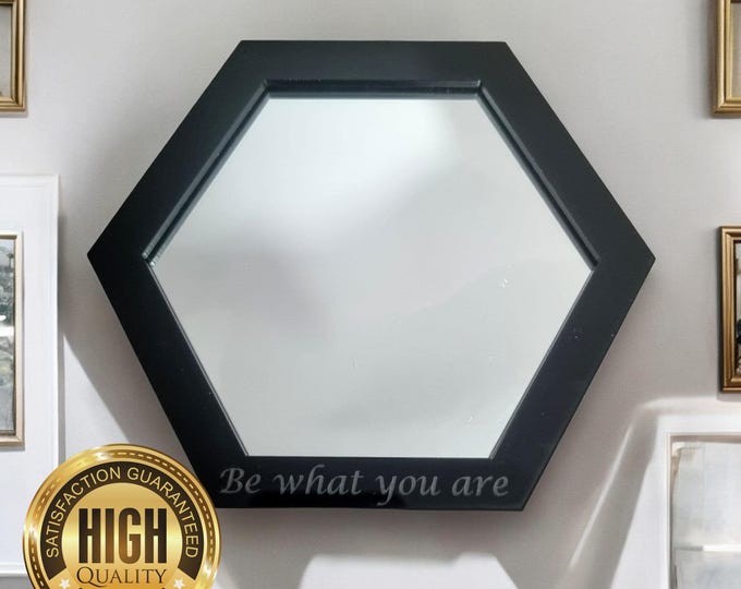 Hexagon Shaped Mirrors with a Colour or Wood Frame of your choice & Hooks, Custom Shapes Sizes