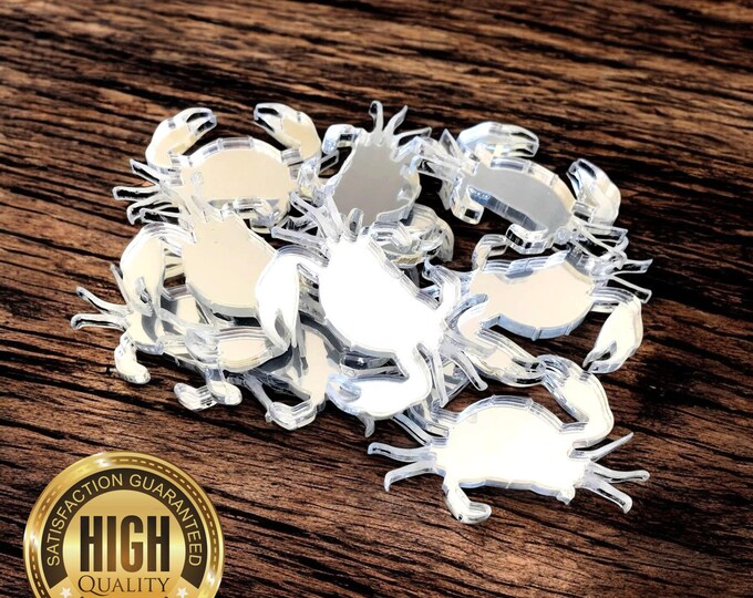 Crab Shaped Crafting Mirrors, Custom Colours, Woods, Sizes, Shapes, (Holes for Jewellery or hoops for invites) Packs of 10