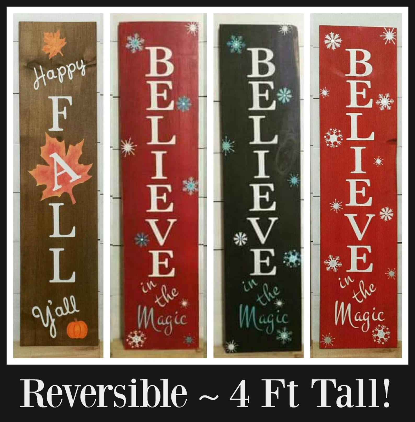 Reversible Holiday Sign Reversible Fall Winter Rustic Sign Etsy