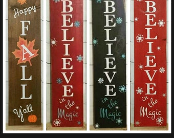 Reversible, Holiday Sign, Reversible Fall Winter, Rustic Sign, Happy Fall Y'all, Believe, Farmhouse Decor,Rustic Fall Decor,Fall Porch Decor